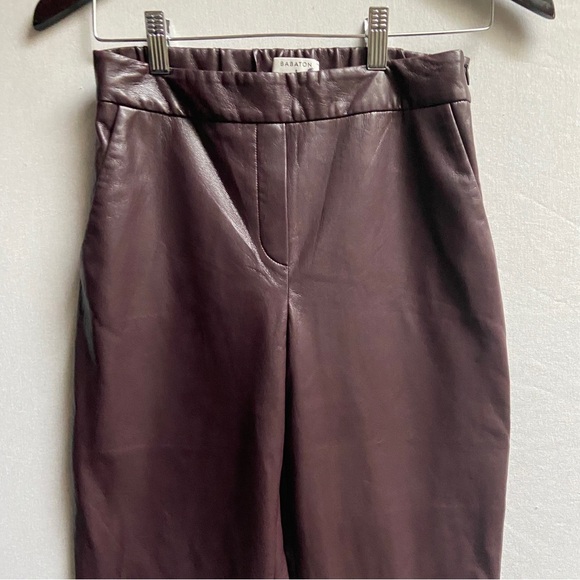 Babaton Aritzia Conan vegan faux leather burgundy trouser pants Sz 2 - Picture 5 of 14